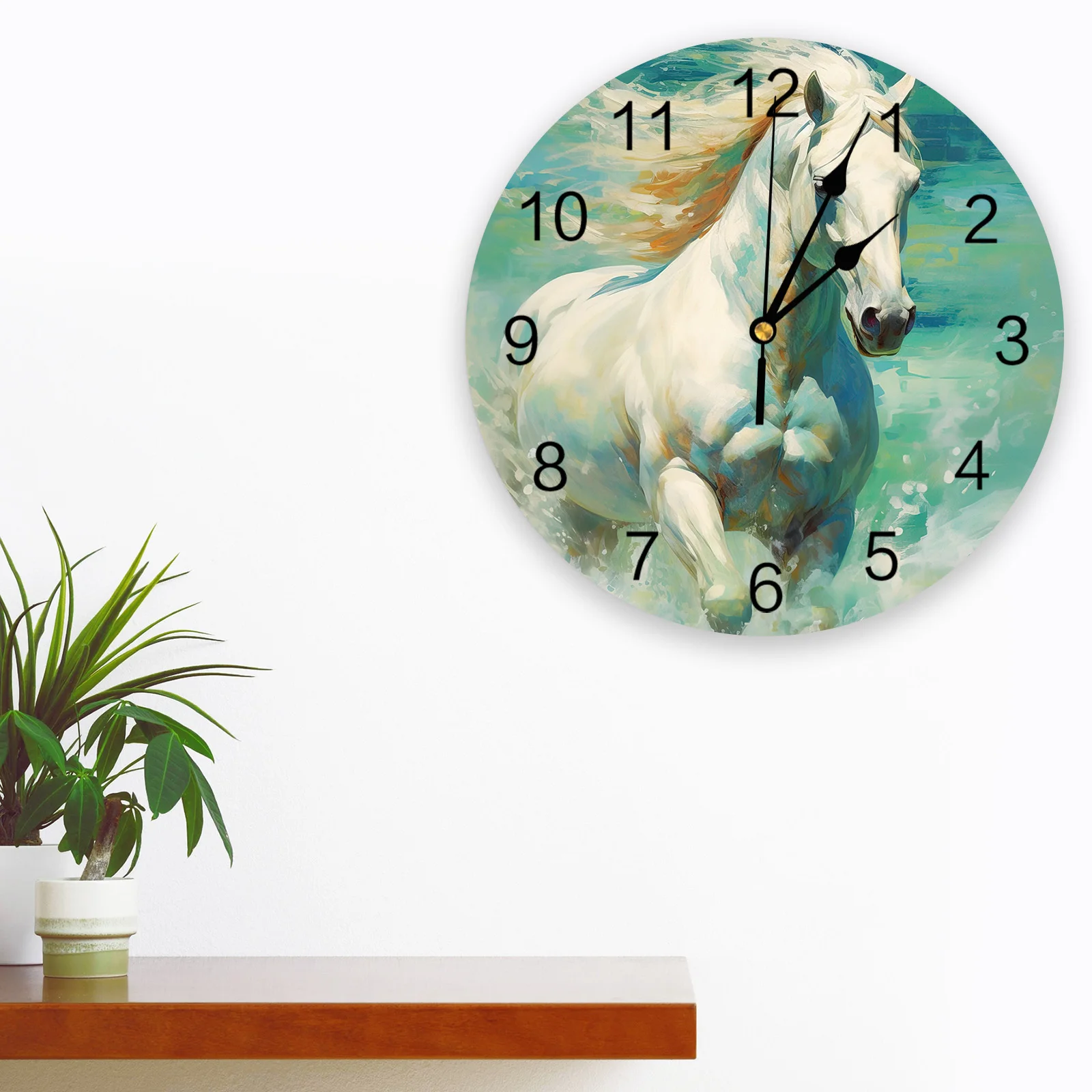 Horse Running Watercolor Ears Printed Wall Clock Modern Silent Clock Living Room Home Decor Wall Hanging Watch