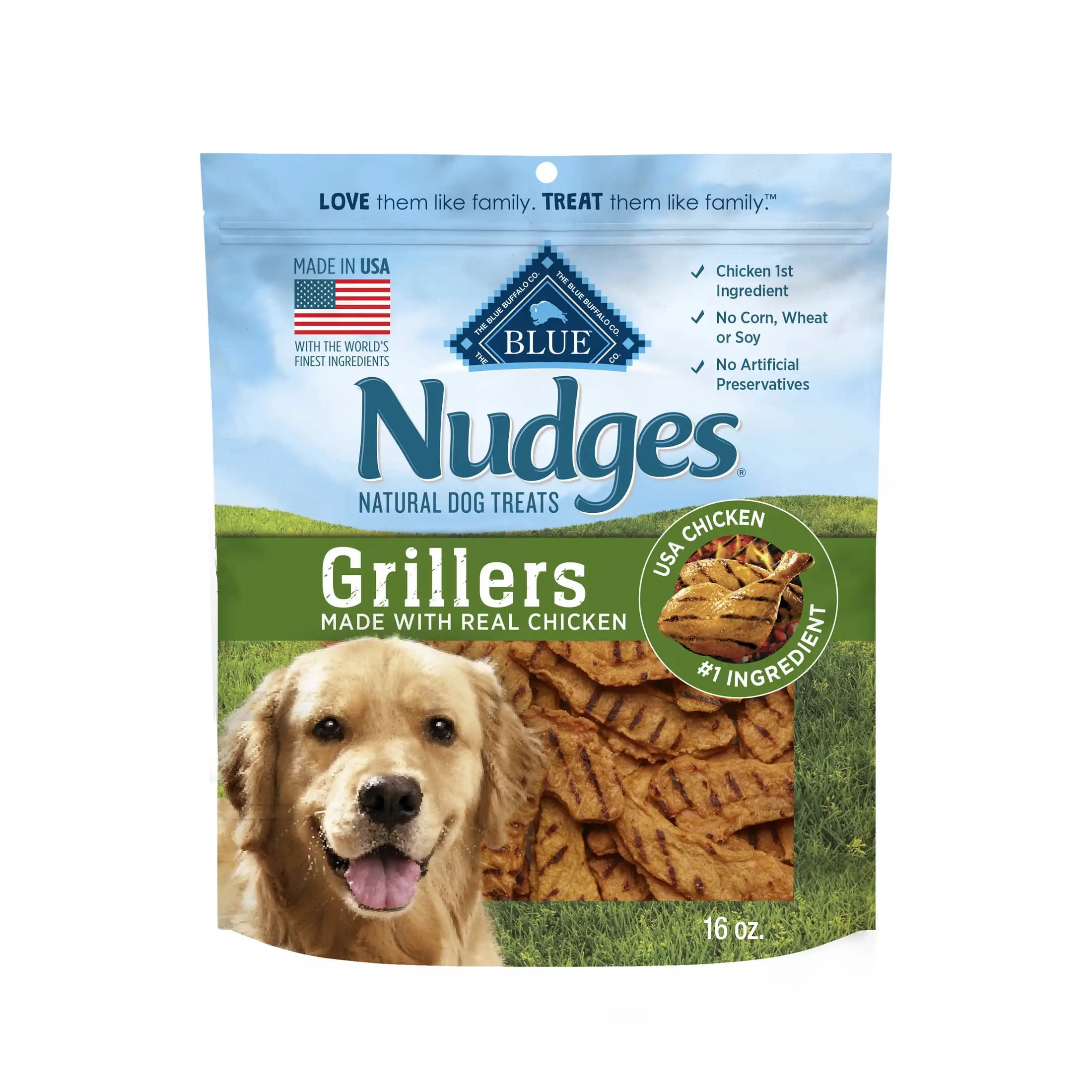 

Натуральные лакомства для собак Nudges Grillers, изготовленные из настоящей курицы, сумка на 16 унций