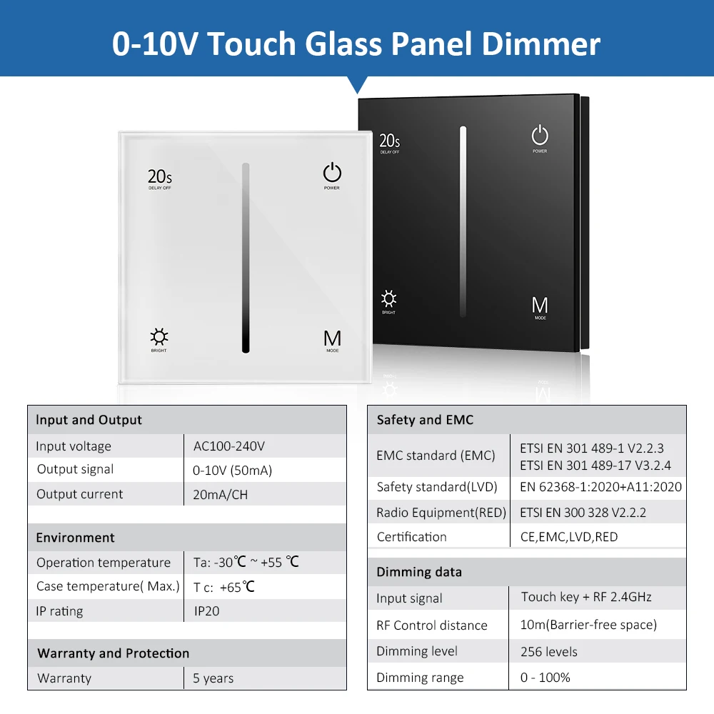 Dimmer 1-10v LV Dimming Driver 0-10V Dimmer with Remote Control T18 Wall Panel Dimmable Touch Dimer for DC 5V 12V 24V 36V Light