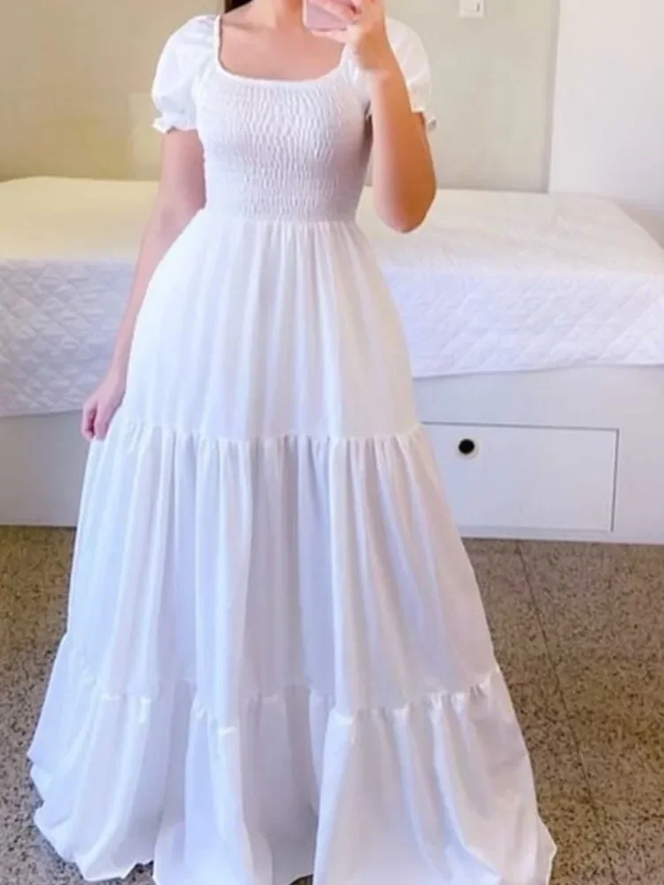 Abito floreale Boho da donna nuovo Primavera Estate Abbigliamento da donna europeo americano Abito lungo profumato con spalle scoperte in tinta unita