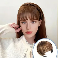 Fishbone trança perucas para mulheres, cabelo banda bangs, fofo, invisível airs, leve, confortável, extensão, uso, moda