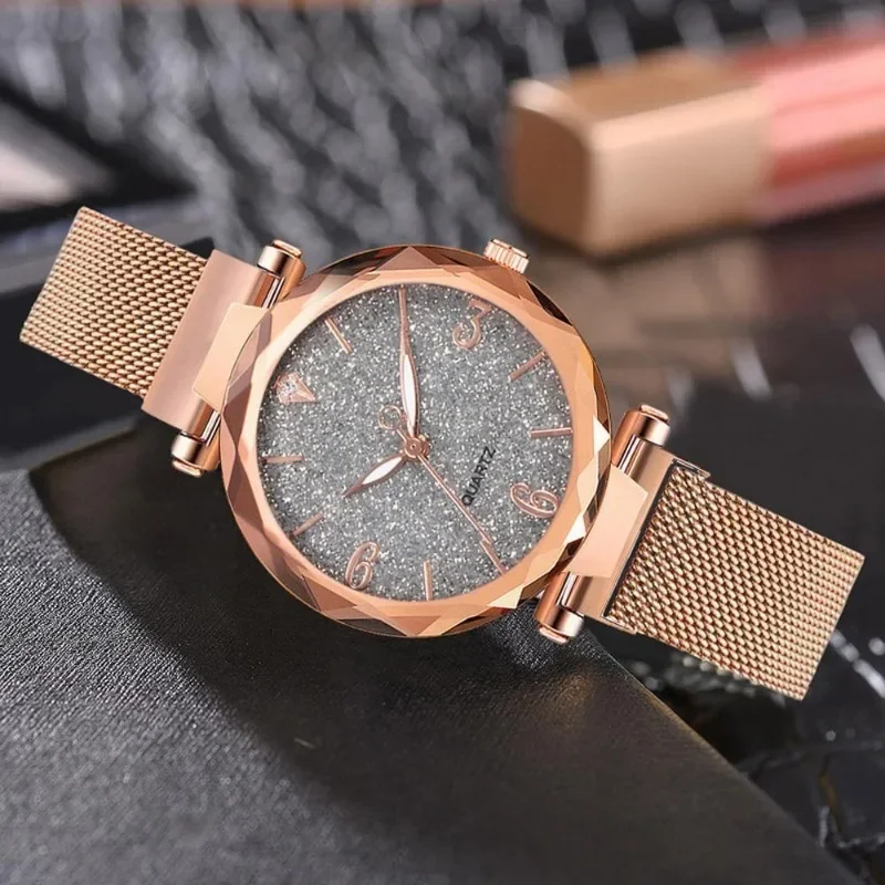 Relógio feminino de luxo magnético céu estrelado senhora relógio de pulso malha relógio feminino נוz reloj mujer montre