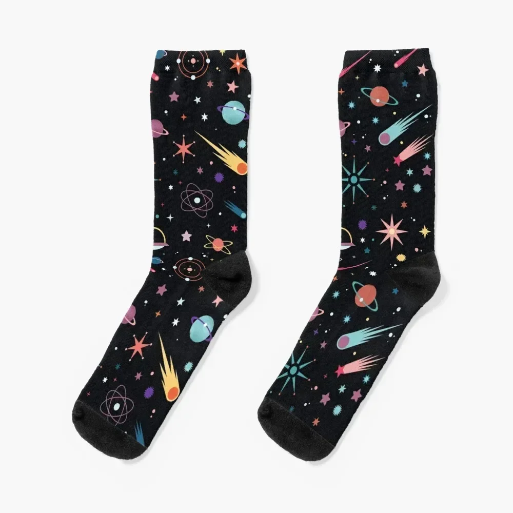 Fly Through Space Socks retrô floral meias femininas masculinas