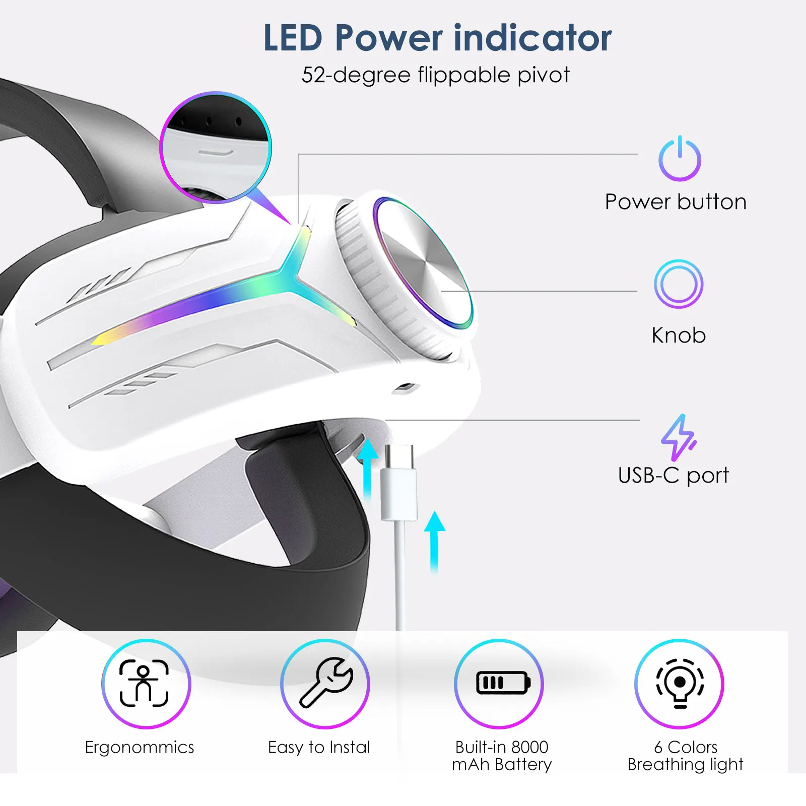 RGB Gaming VR Headset 12000mA Battery Accessory for Meta Quest 3 And Quest 3S New Extended Play Time Meta Quest 3S Specific