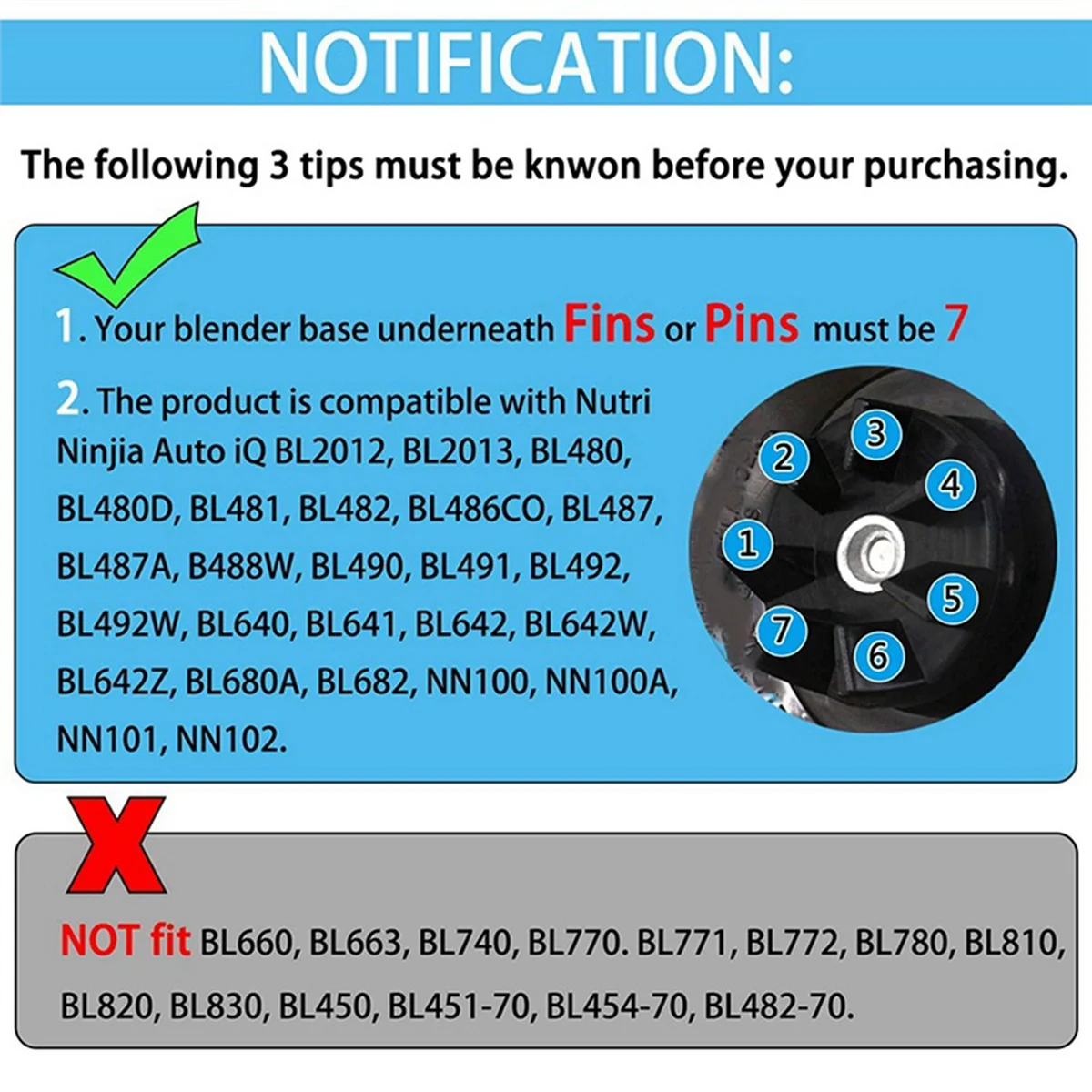 شفرات مستخرج لاستبدال الخلاط ، 7 زعانف مع غسالة ، قطع مطاطية للسيارات IQ BL486 BL642 N102 BL682 وأكثر