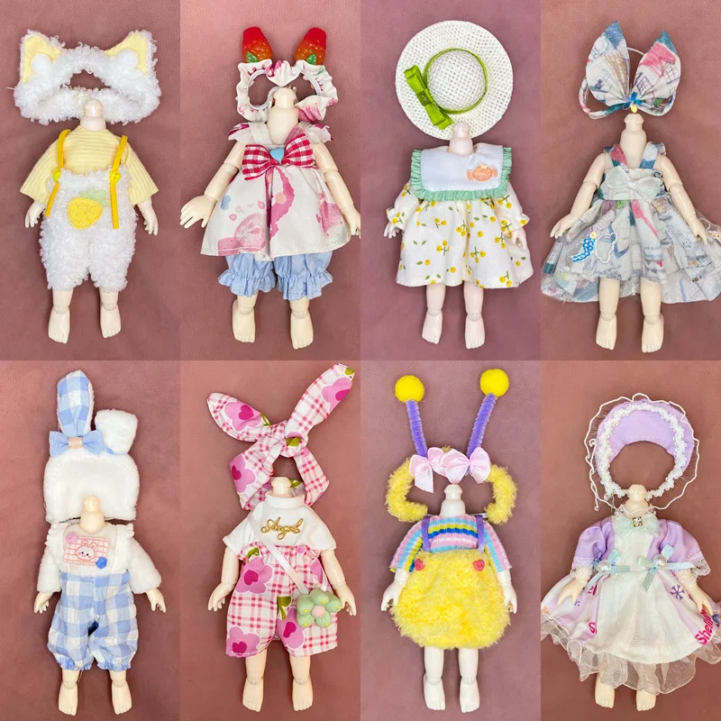 Cute 16cm Doll's Clothes 1/8 Bjd Doll Dress Up Accessories Lolita Skirt and Hat/ Headdress for Ob11 Doll