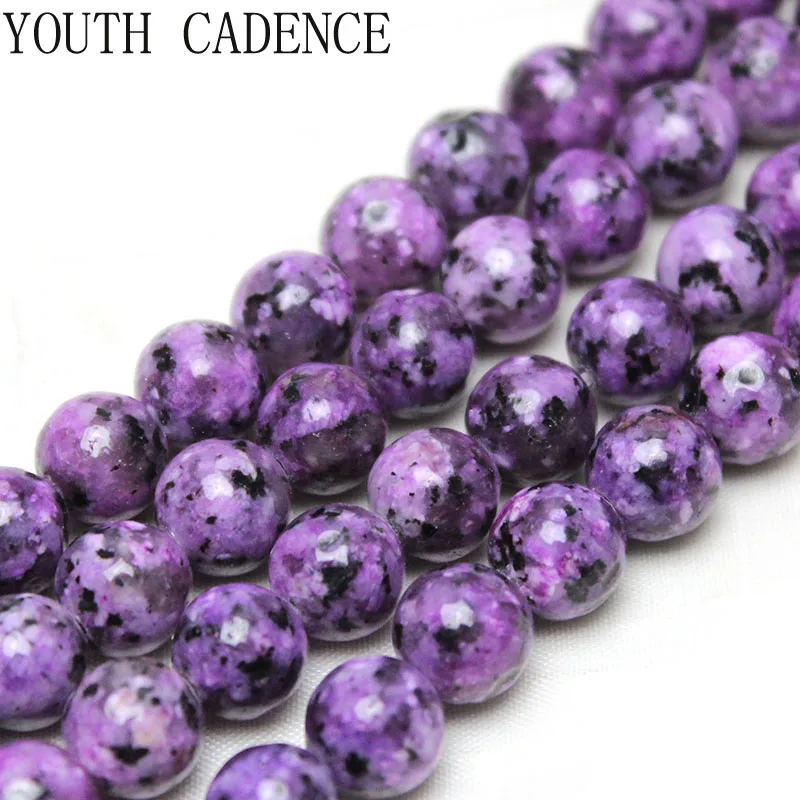 Natural Stone Beads Purple Jaspers Black Spot Round Loose  Spacer Beads For Jewelry Making DIY Charm Bracelet Accessories 8mm