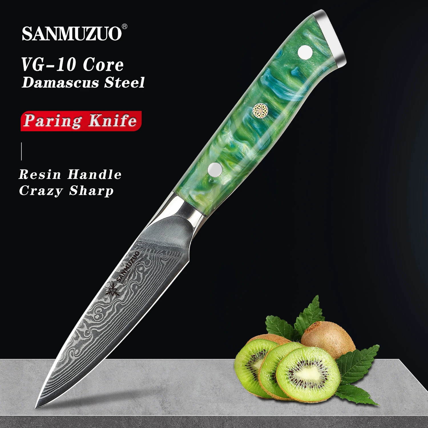 SANMUZUO 3.5 Inch Paring Knife - Kitchen Fruit Vegetable Knife Damascus Steel & Resin Handle - XUAN Series