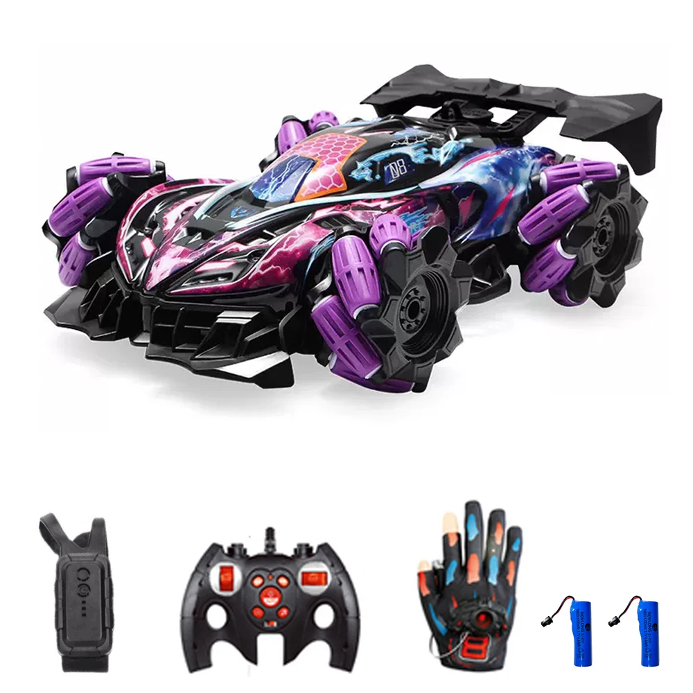 Remote Control Spray Stunt Car 2.4GHz with Function Cool Lights Music Side Drift Glove Gesture Radio Watch 3 Mode 2 Batteriees