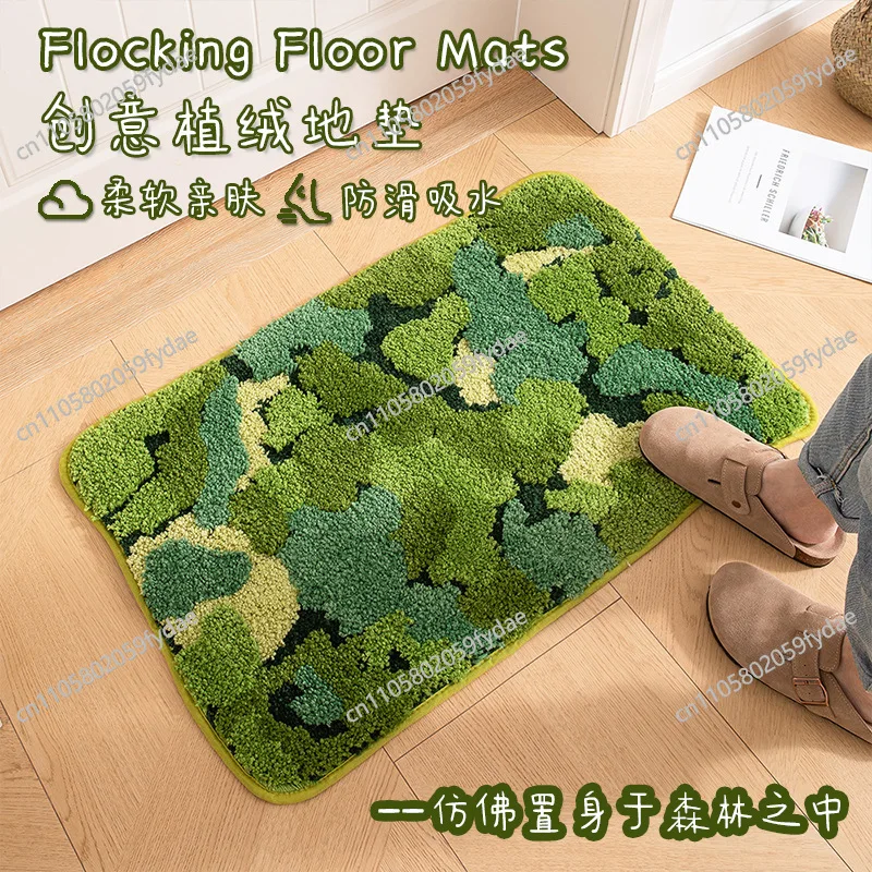 Light luxury flocked carpet moss bathroom floor mat soft microfiber washable absorbent door mat light luxury
