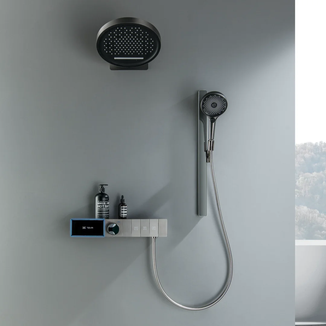 Smart Multifunction Brushed Rose Gold Bathroom Shower Faucet Concealed Rainfall Shower Faucet Ceiling Black Bath Shower Mixer