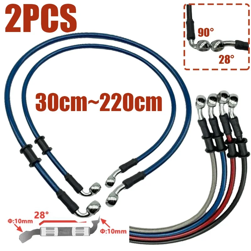 

2 шт. 30-220 см мотоциклетный гидравлический тормозной шланг, кабель 28 ° -90 ° Банджо для Suzuki Yamaha Honda Pipe плетеная масляная труба синяя