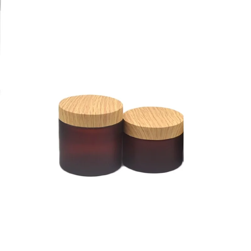 22Pcs Frost Brown Cream Jar Wide Mouth Bottle False Wood Lid 100ml 120ml 150ml 200ml 250g Empty Cosmetic Pots Plastic Containers