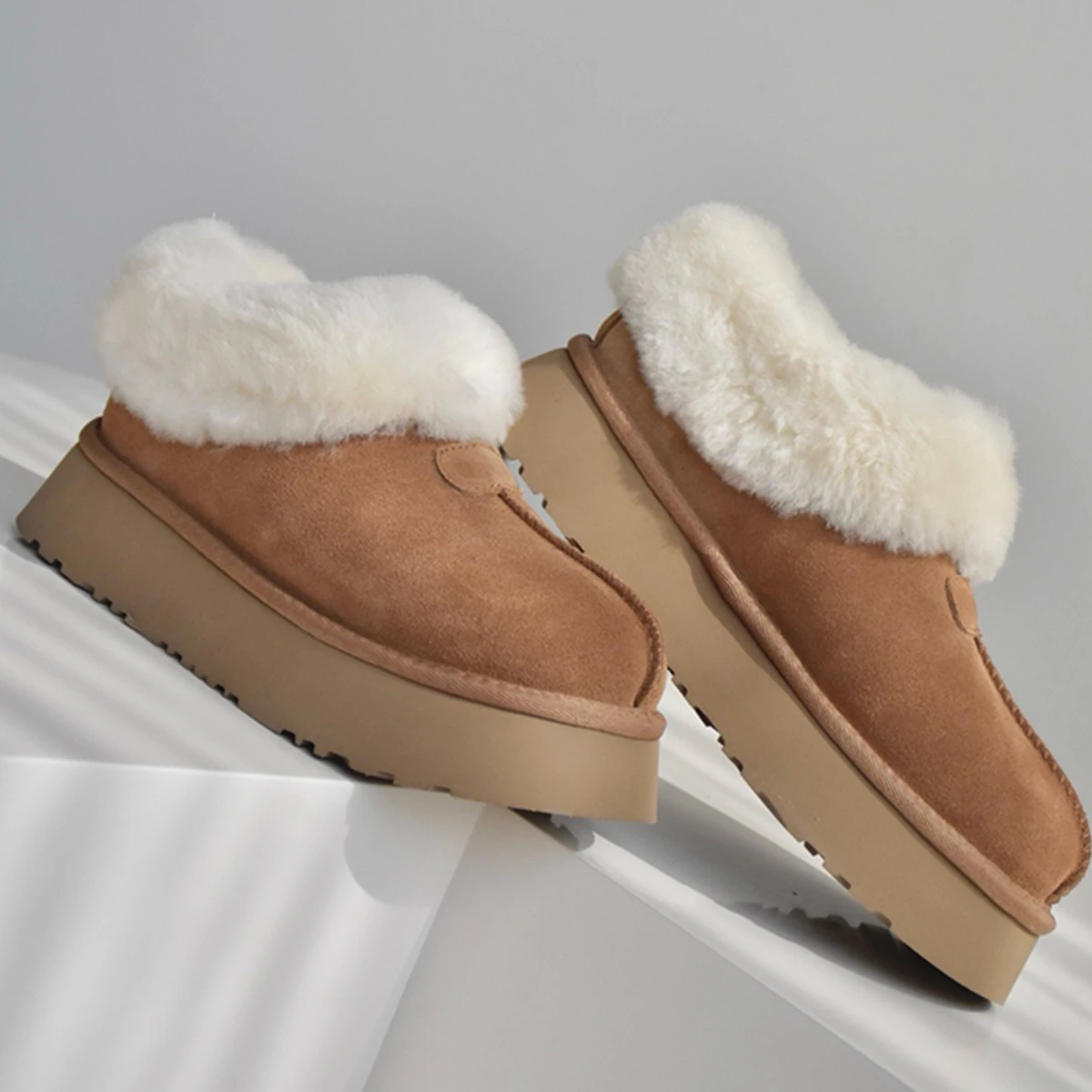 Maxdutti Nordic Fur Integrated Wool Winter Snow Boots 4.5cm Shoes Women Thick Soled Flat Shoes Top-quality Minimalist Women's