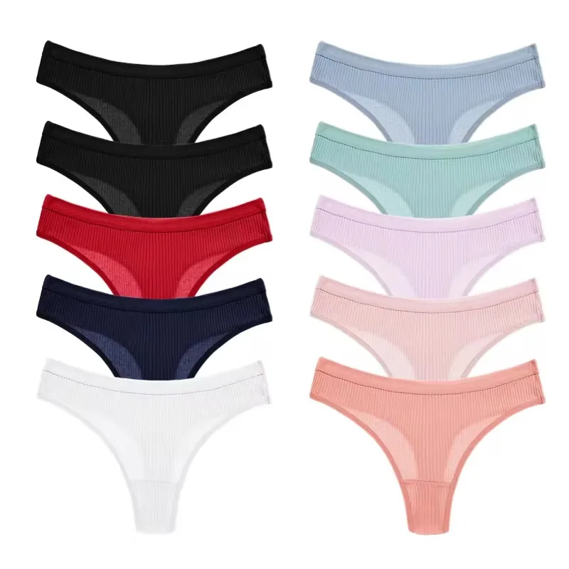 10PCS Women\'s Panties Set Simple Striped Thongs Female Cotton Underwear Sexy Lingerie Comfortable Sports G-Strings Underpants