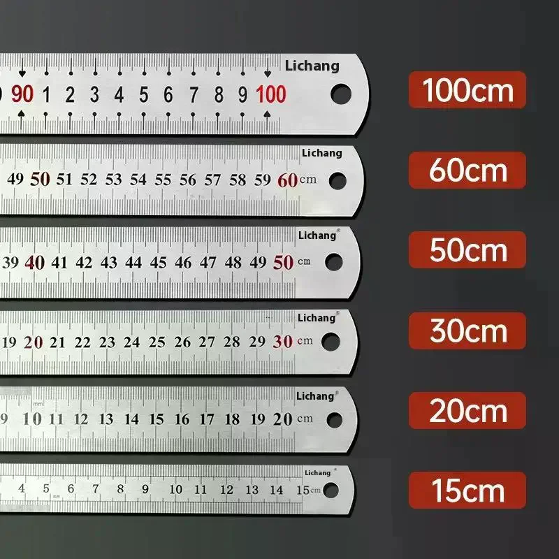 1Pcs 15/20/30/40/50/60/100cm Stainless Steel Metal Straight Ruler For Home School Precision Measuring Tool Drawing Tool Supplies