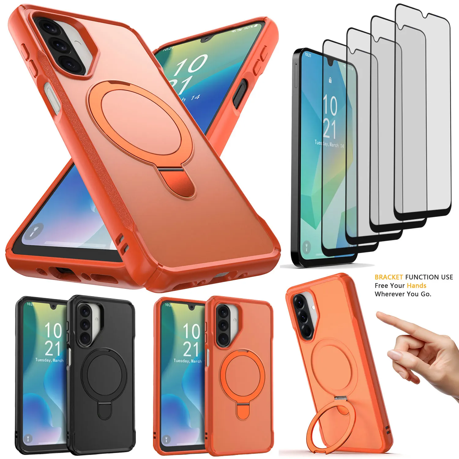 

For Samsung For Galaxy A26 Ring Kickstand Case Shockproof Magnetic Rugged Cover +4PCS Clear Tempered Glass Screen Protector