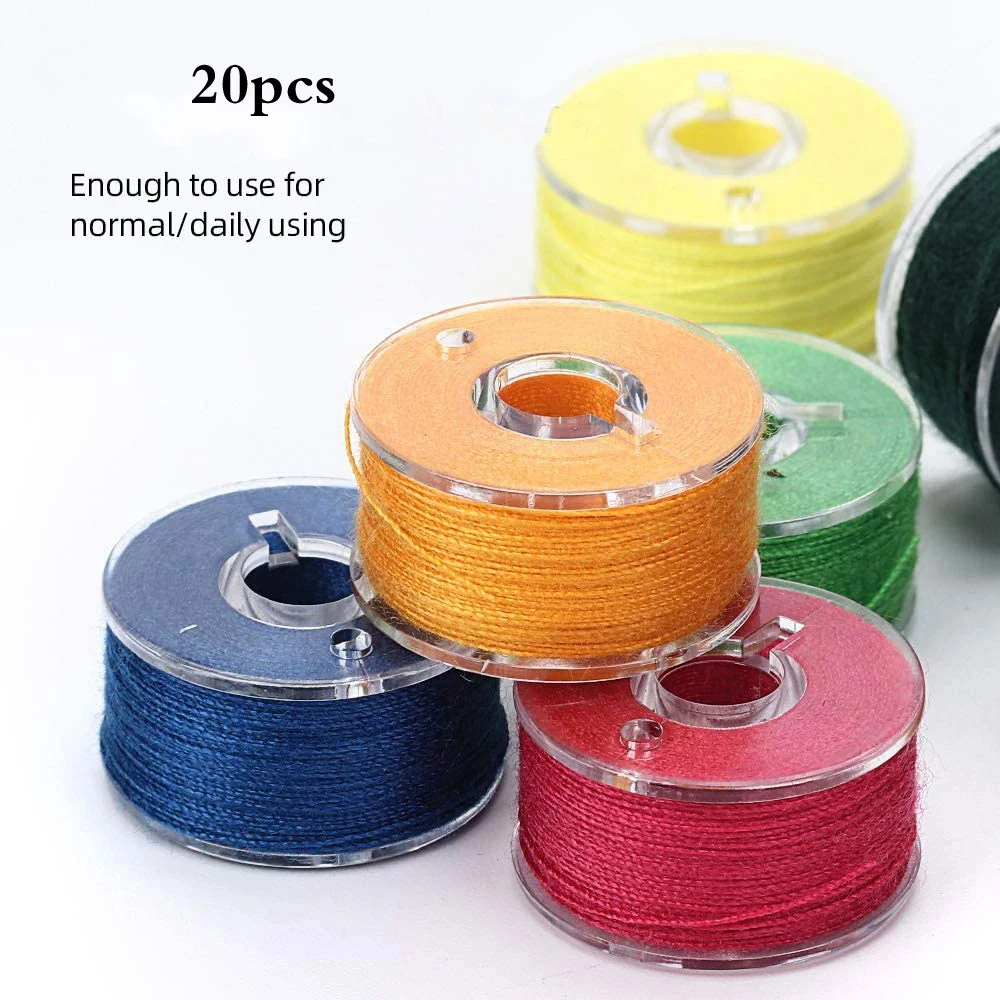 20 Multicolor Thread Spools Sewing Machine Bobbins Plastic Bobbins with Thread for Sewing Machines Quilting Sewing Accessories