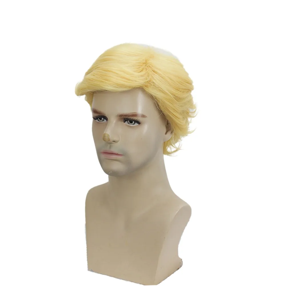 Peluca de cosplay de pelo corto dorado Donald para hombres y mujeres, ideal para fiestas de disfraces y eventos de cosplay
