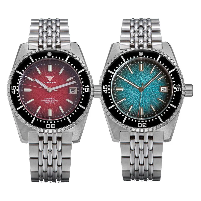 

Tandorio модные 40 мм NH35 автоматические 62mas стильные мужские часы текстурированный циферблат дата сапфировые механические 20ATM дайверские наручные часы светящиеся