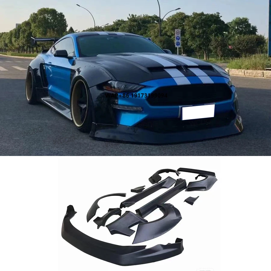 FRP CD Style Wide Body Kit for 2018-2023 for Ford-Mustang Front Bumper Lip Fender Skirt Wheel Arch Rear Spoiler Bodykit