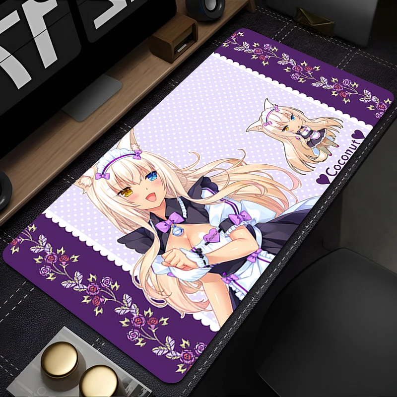 Großes Gaming-Mauspad, rutschfest, genähte Kanten, weicher Gummi, Nekopara Coconut Gaming-Schreibtischunterlage für Büro und Zuhause