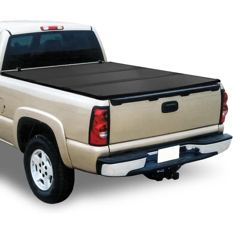 Hard Tri-Fold Truck Bed Tonneau Cover C1500 C2500 C3500 K1500 K2500 K3500 6.5Ft Fleetside Bed, Black Powdercoated Hard FRP