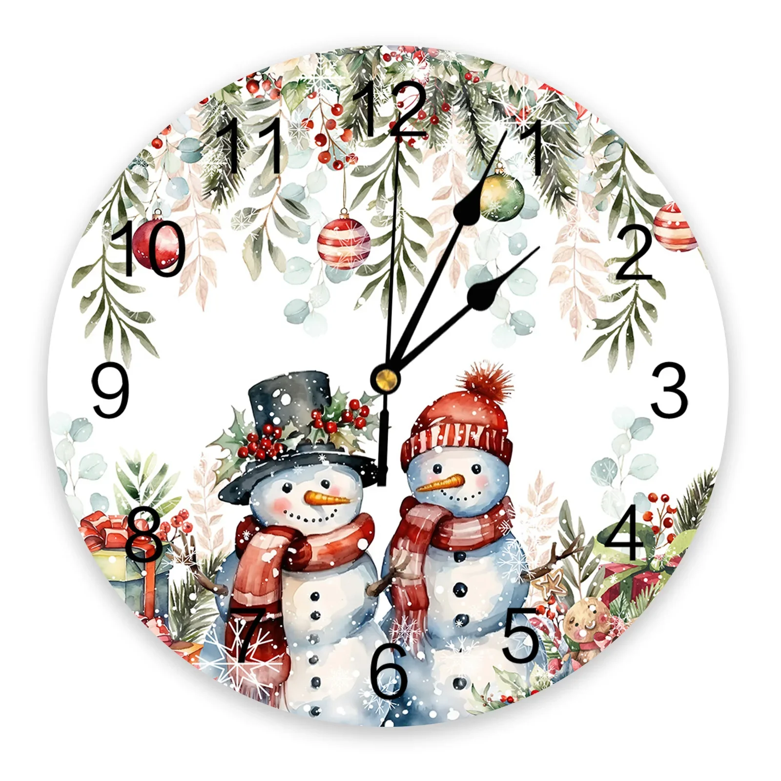 Christmas Poinsettia Ball Fir Leaves Snowman Wall Clocks Silent Living Room Decoration Round Clock Home Bedroom Decor Clocks