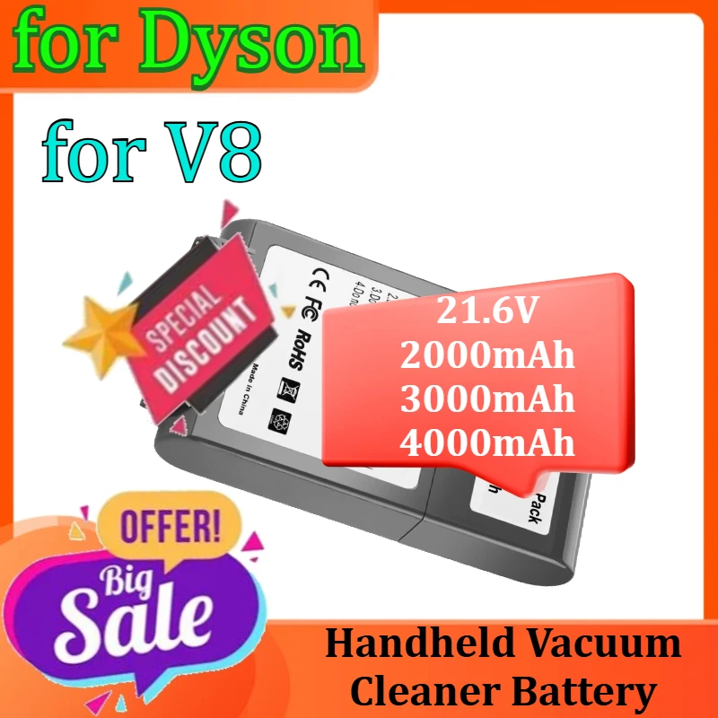 

Replacement Battery for Dyson V8 Cordless Vacuum Cleaner Handheld Vacuum Cleaner Battery 21.6V 2000mAh 3000mAh 4000mAh