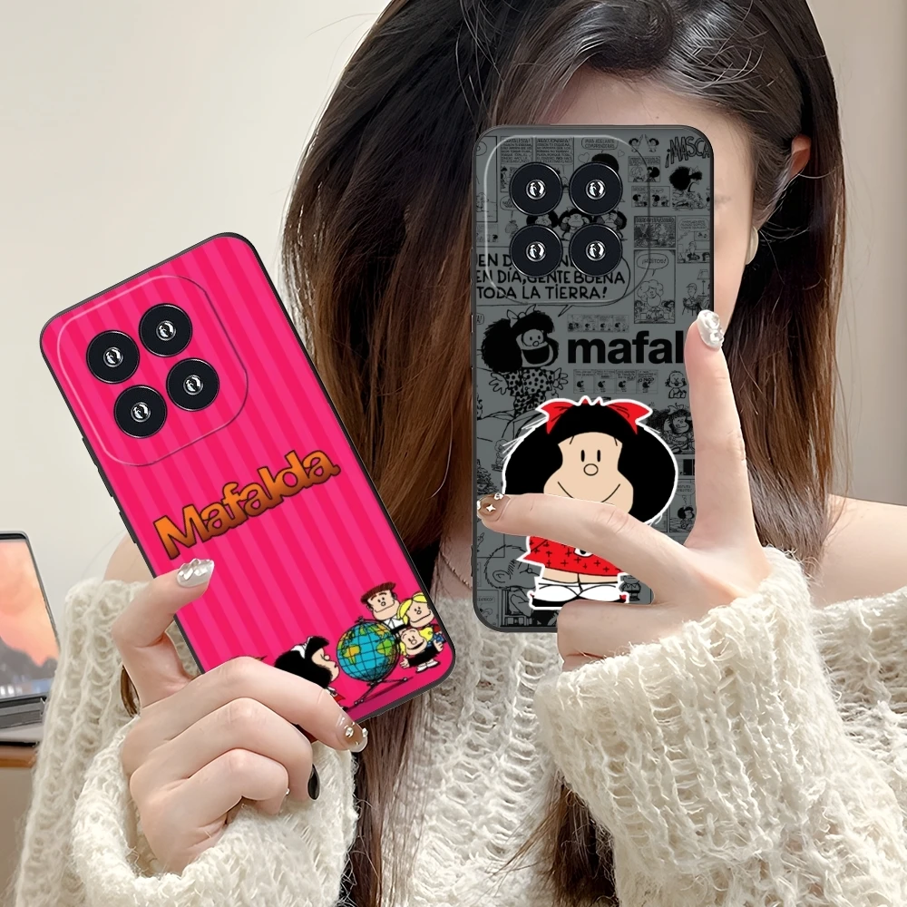 Anime Comic Mafalda Mobile Phone Case for Xiaomi 14 13 12 11 10 9 T Ultra Lite Pro S SE X 5G Black Soft Phone Cover Shell