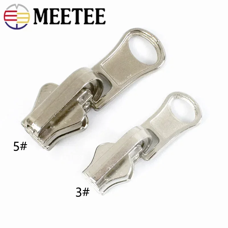 Meetee 5pcs 3# 5# 8# Double-sided Rotary Zipper Silders for Nylon Metal Resin Zip Head DIY Jacket Garment Sewing Accessories