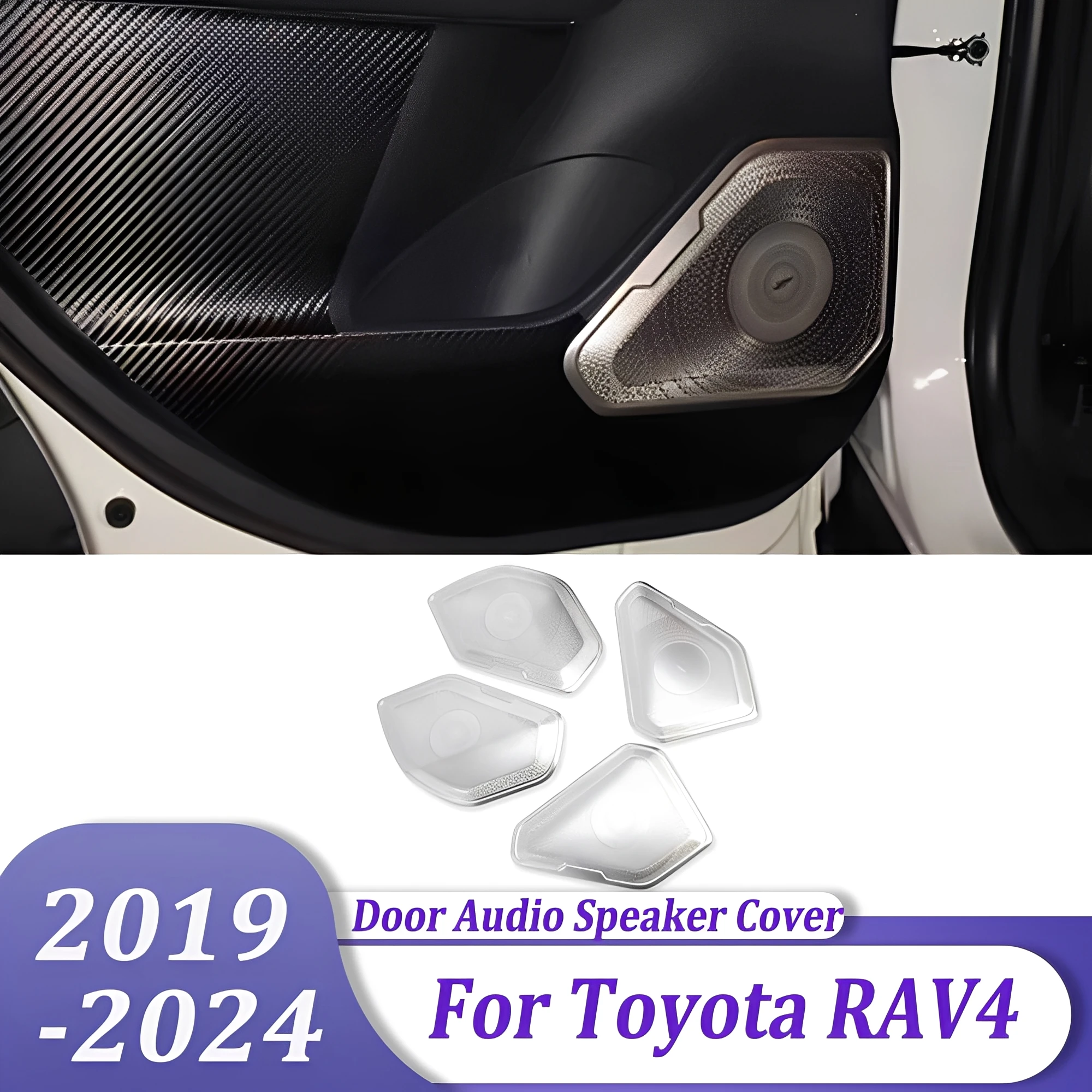 

Car Side Door Audio Speaker Cover Trim Stainless Steel Interior Accessoeries For Toyota RAV4 RAV 4 2019 2020 2021 2022 2023 2024