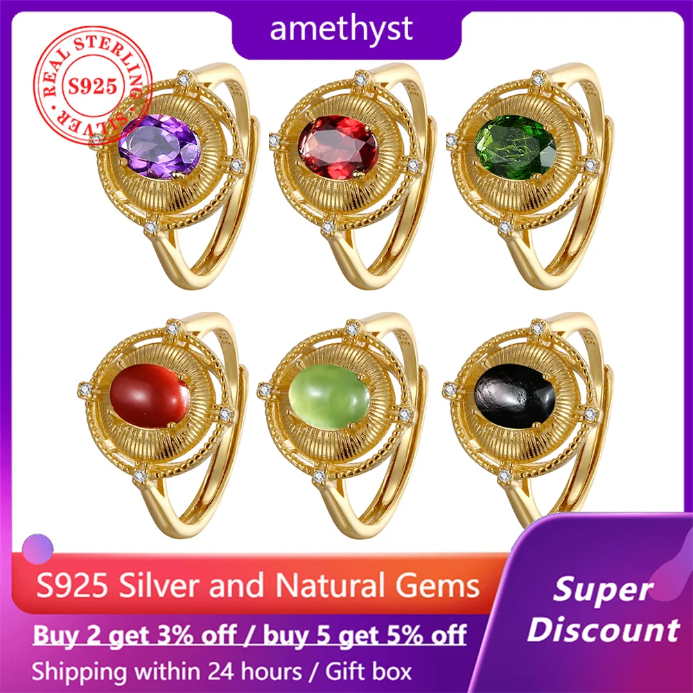 

Deluxe S925 sterling silver plated 18 k gold ring paired with natural gemstone crystal jadeite women's ring wedding jewelry gift