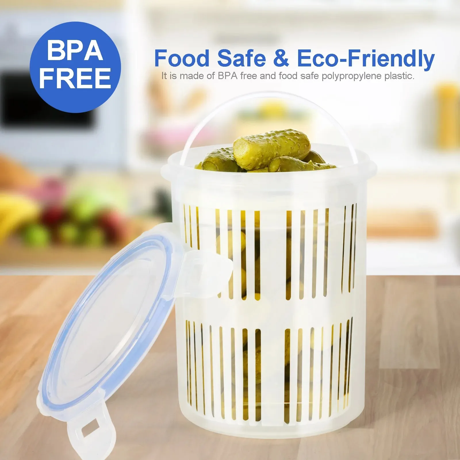 Pickle Jar With Filter Food Storage Container Pickle Rack Pickle Bucket Olive Pepper Bucket Flap Jar with Leak-Proof and Lid