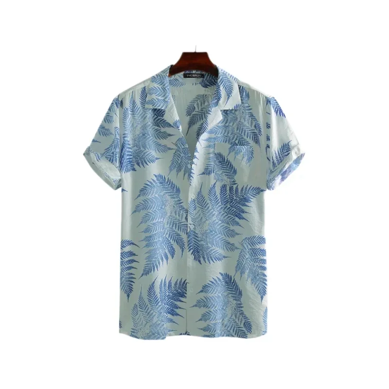 New Hawaiian Shirt Red Leaf Tropical Floral Pattern Men\'s Shirt Summer Casual Short Sleeve Button Down Shirt Vacation Beachwear