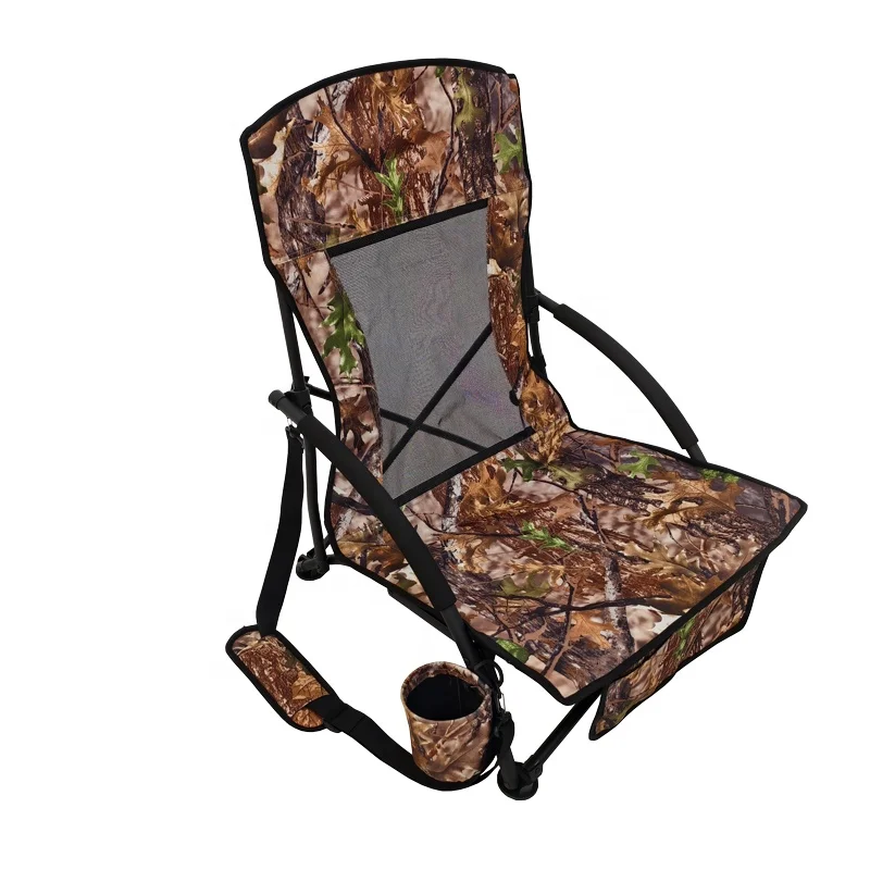 

Outdoor Portable Folding Low Profile Hunting Chair, Hunting Seat with Shoulder Strap, Cup Holder, Mesh Backrest, Storage Pouch