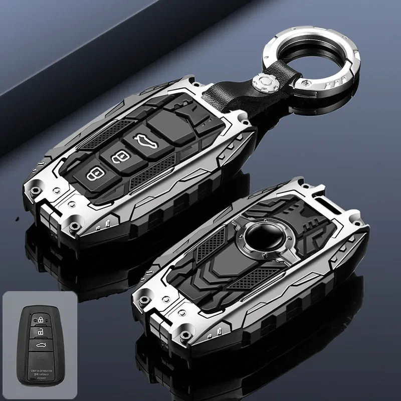 For Toyota Prius Camry Corolla Avalon CHR RAV4 Land Cruiser Prado Metal Car Key Cover Accessories Rubber Case Protector Shell
