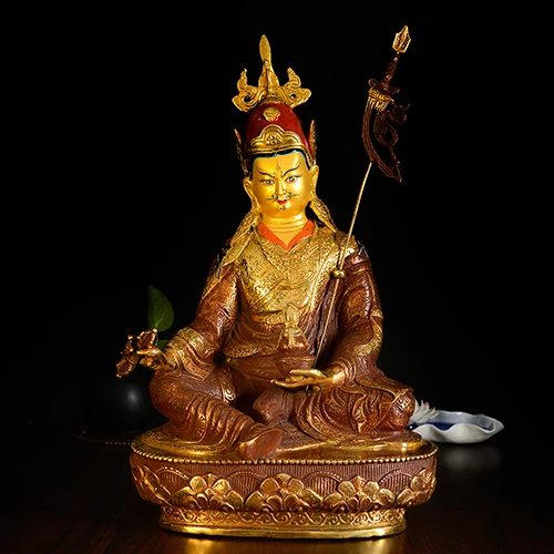 32cm TALL# GOOD # bless Safety Talisman #efficacious Gold-plated Padmasambhava Rinpoche Buddha statue