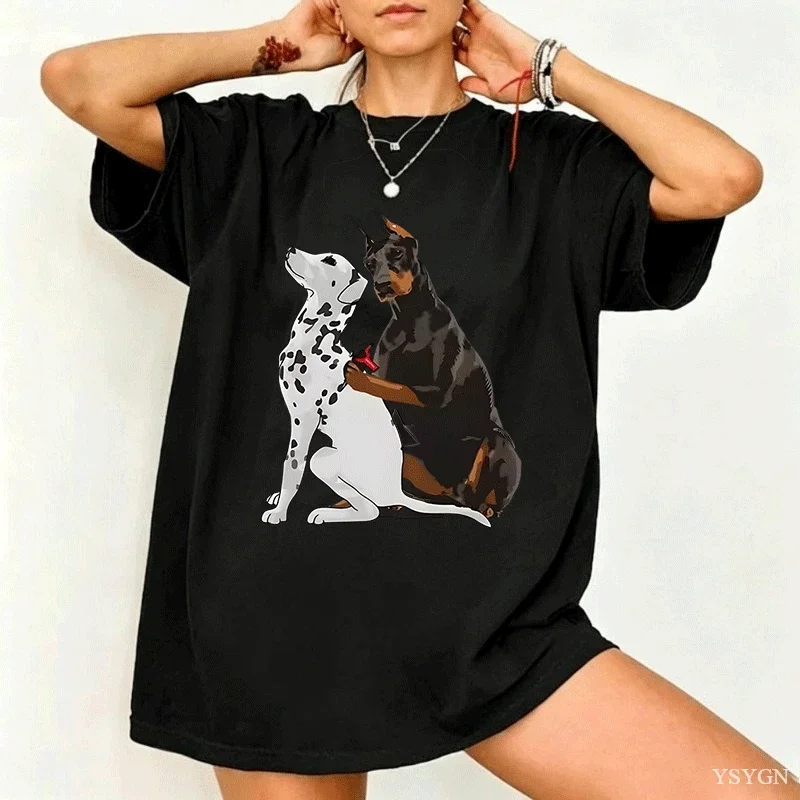 Funny Cute Doberman Tattooing Dalmatian Dog T Shirts Streetwear Short Sleeve Birthday Gifts Summer Style T-shirt Women Clothing