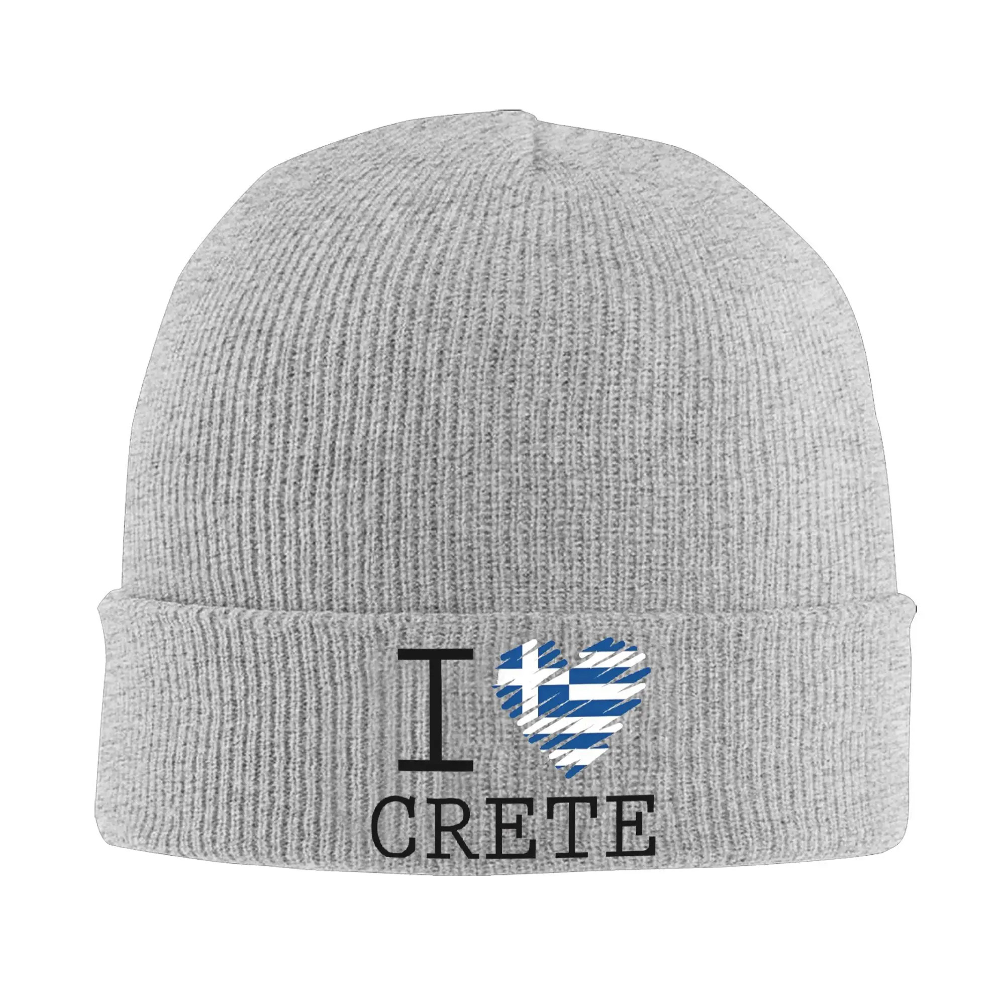 I Love Crete Greek Flag greece Beanie For Unisex  Warm Winter Bonnet Knitted Hat