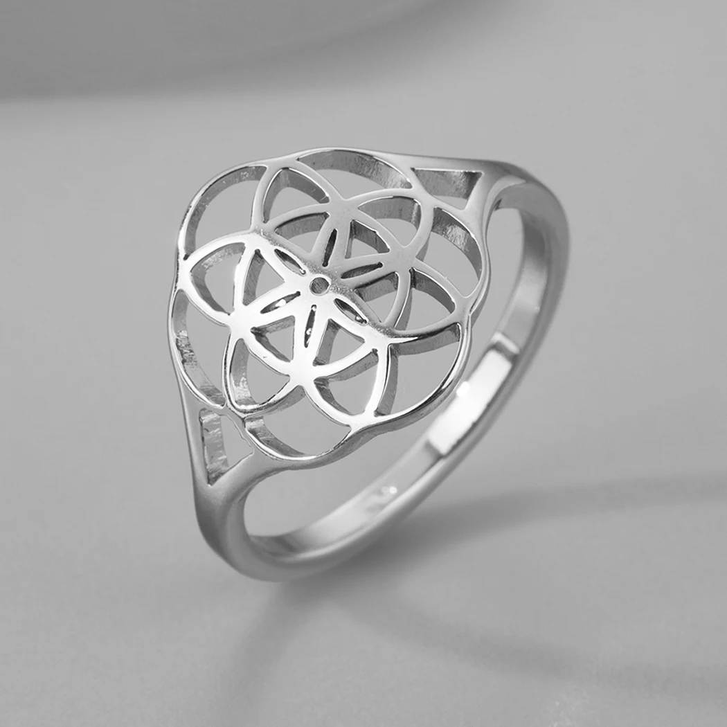 Kinitial 2022 New Leaf Lotus Ring-Flower of Life Ring-Sacred Geometry Ring Everyday Simple Ring Christmas Gift Essential