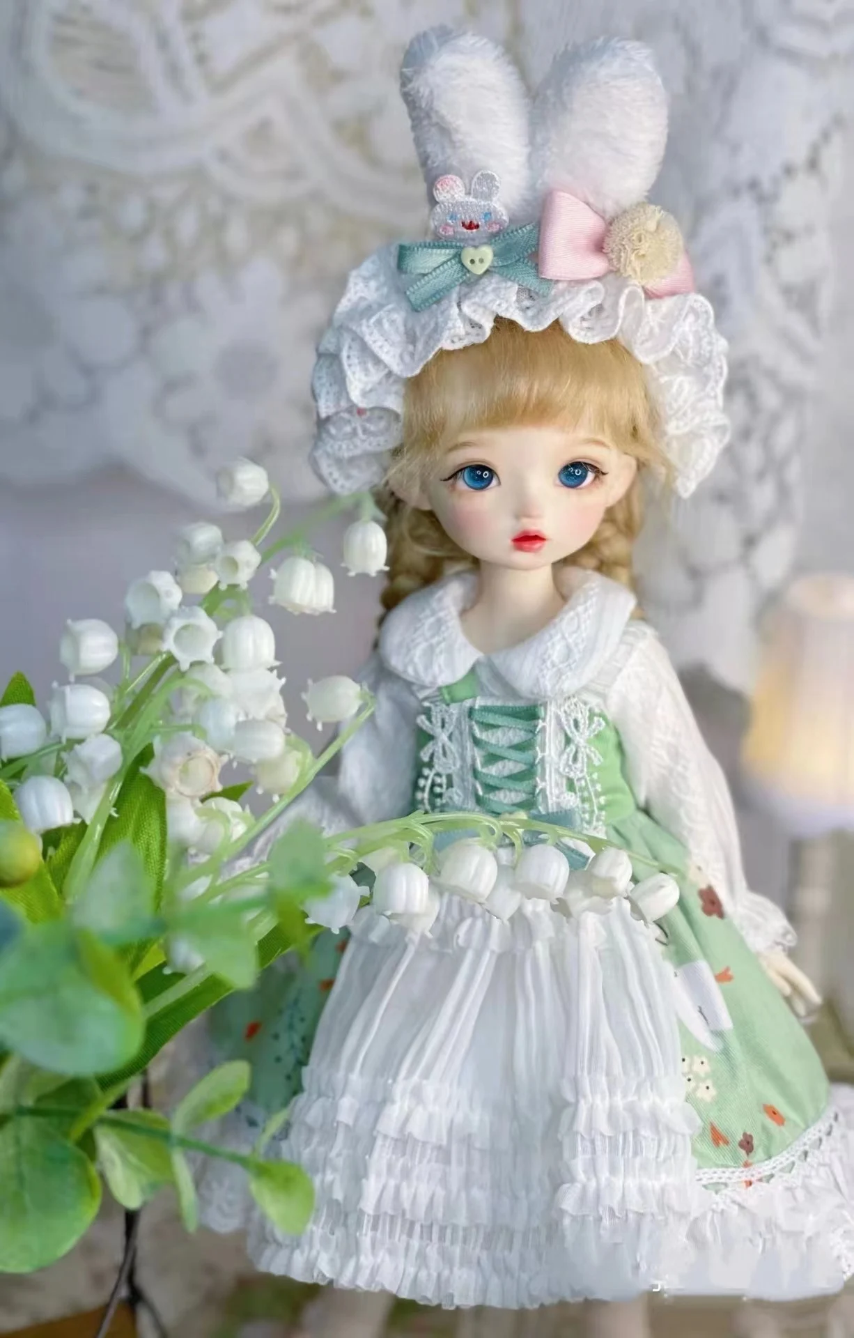 (Enviado em fevereiro de 2023) bjd boneca coelho orelha headdress vestido de renda saia 1/6 30cm (ajuste, azone, gelo, jerryb, 1/6 boneca acessórios)