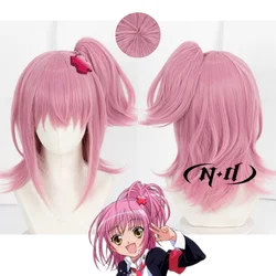 ND Anime Shugo Chara Wigs Hinamori Amu Cosplay Heat Resistant Synthetic Hair Pink Ponytail Wig with Tiger-mouth Hair Clip