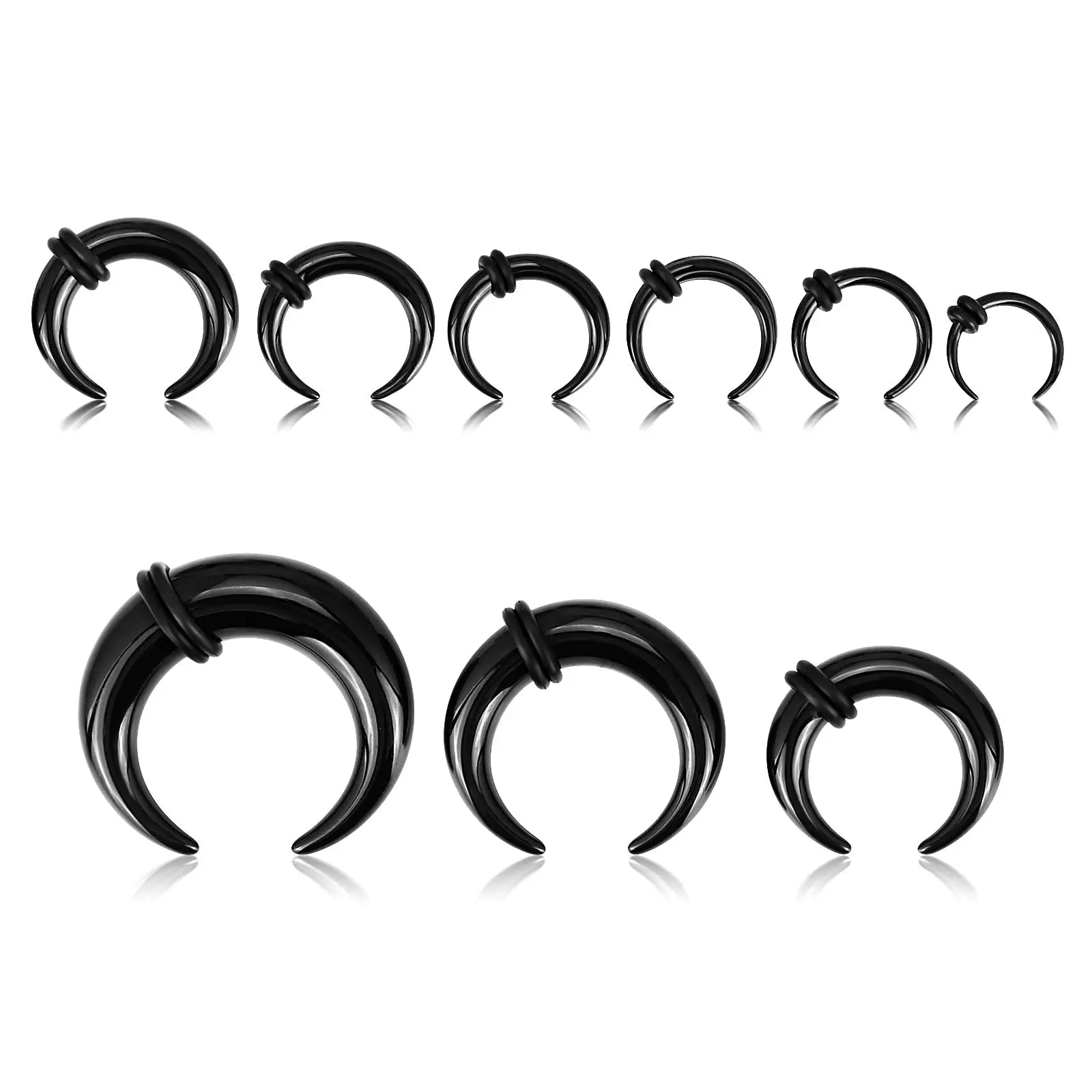 18Pcs Acrylic Septum Pincher Tapers C Shape Buffalo Ear Taper Kit Stretching Expander Rings for Nose Ear Gauges Size 1.6-10mm