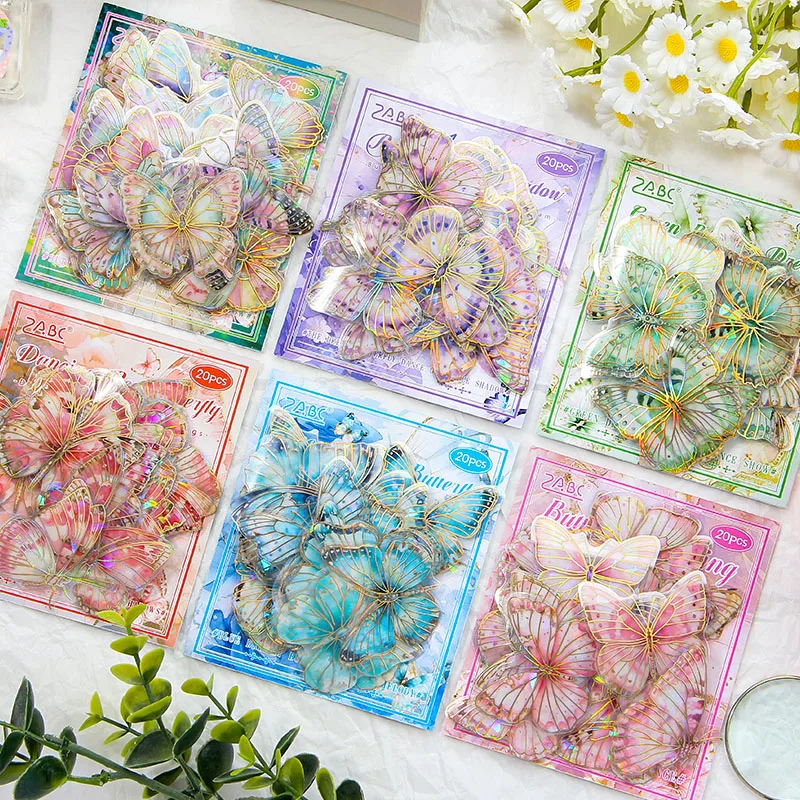 20 pcs/pack Butterfly PET Stickers Scrapbooking Materials DIY Art Collage Junk Journal Decor Stationery Planner Diary Stickers