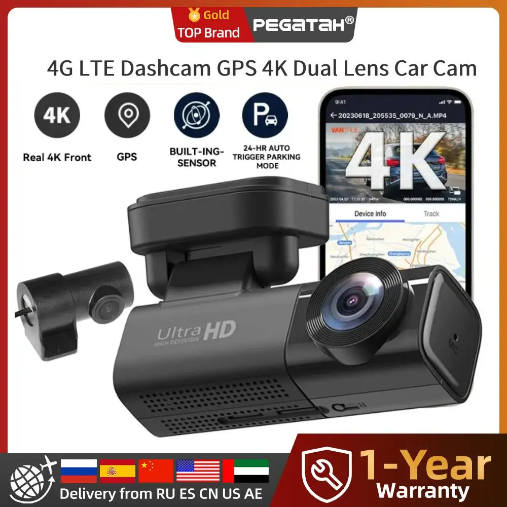 4G LTE Dashcam 4K Dual Lens GPS Remote Live View Collision Warning 24 7 Parking Monitor Car Recorder With APP
