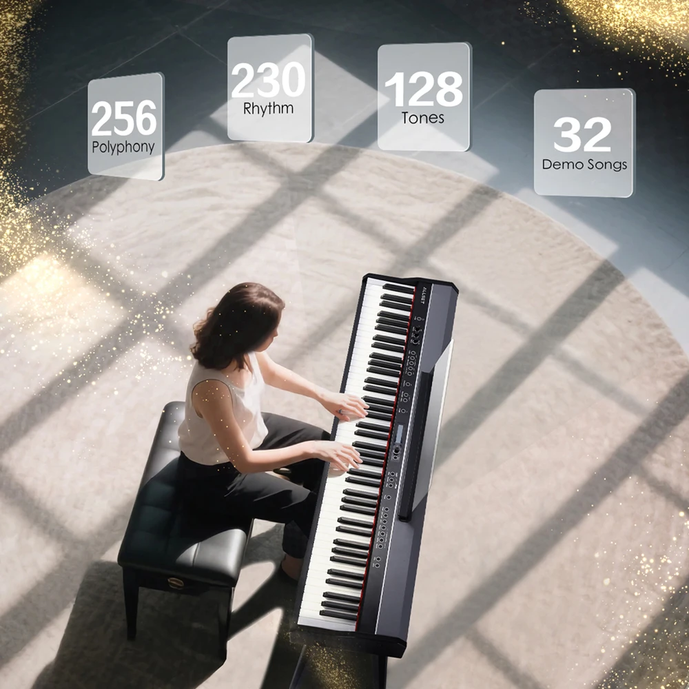 Piano digital con 88 teclas con Bluetooth Estéreo dual, piano electrónico de 3 pedales Teclado de acción Piano digital para principiantes