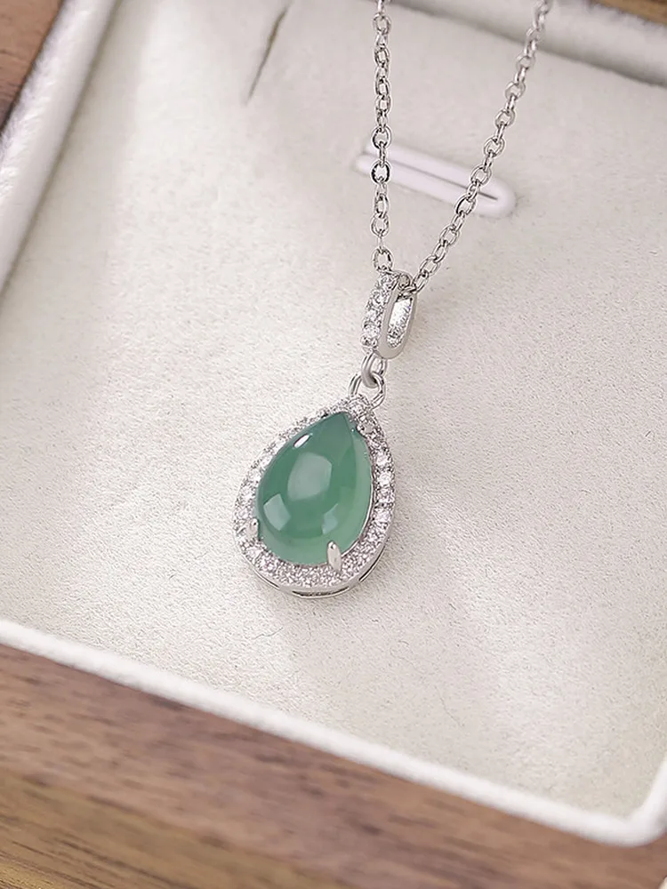 elegant-s925-sterling-silver-blue-aquamarine-tear-drop-pendant-fashionable-small-size-versatile-design-women's-necklace
