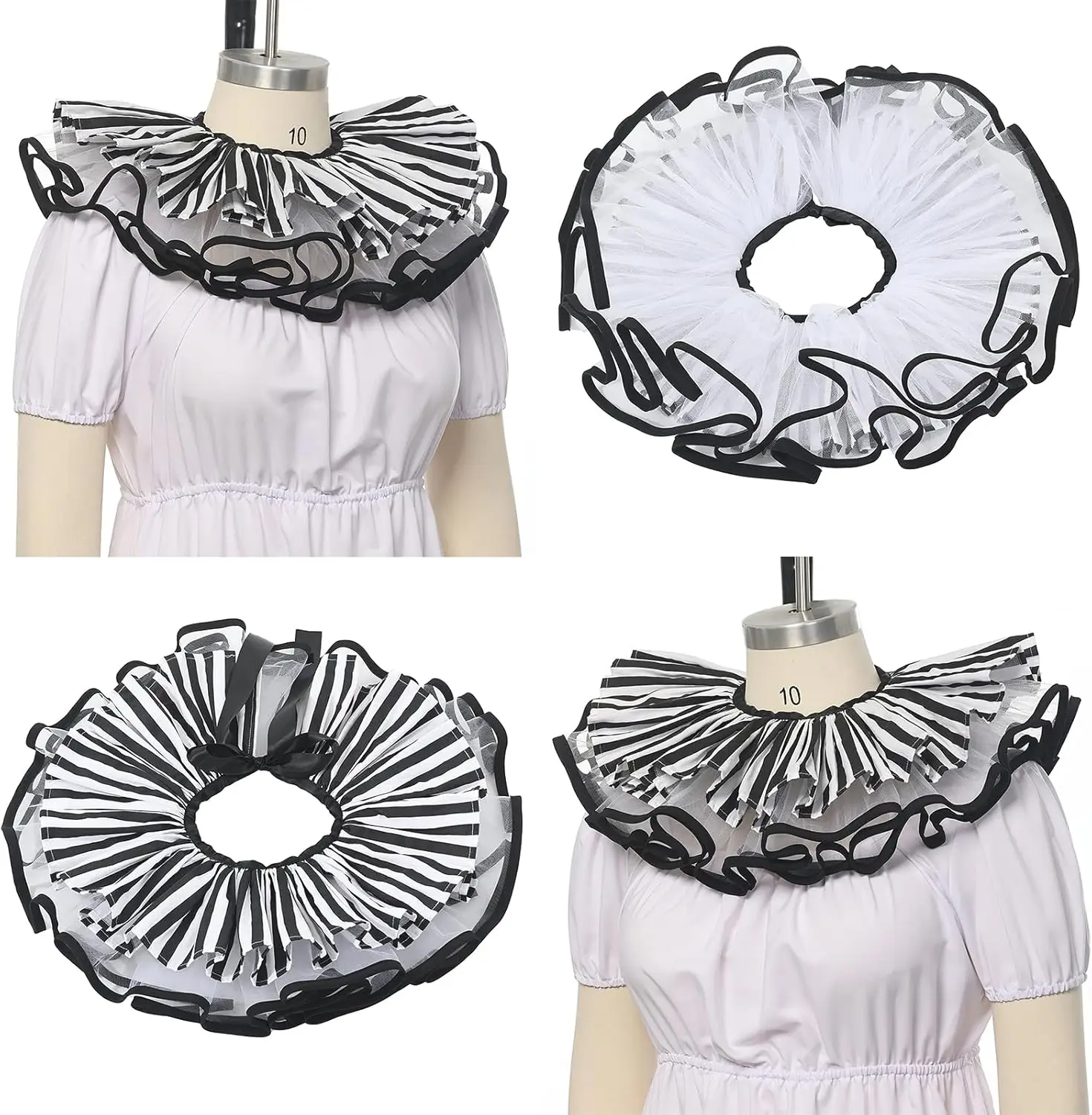 Layered Clown Collar Tulle Ruffled Fake Collars Layereds Mesh Clowns For Renaissance Cosplay