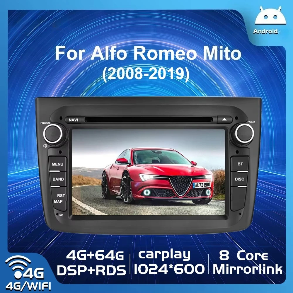 

Auto Radio For Alfa Romeo Mito 2008-2019 Android13 car Radio DVD player multimedia GPS navigation WIFI Carplay Auto Black